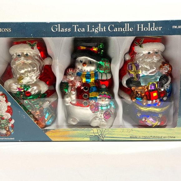 Christmas Ornament Tea Light Candle Set Traditions Hand blown glass Candle Ho… - Picture 1 of 3
